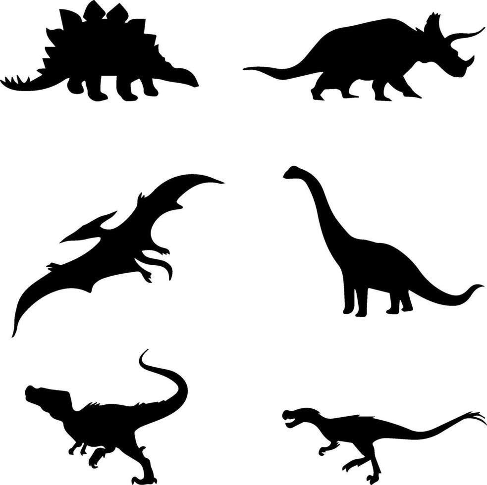 conjunto de diferente dinosaurio siluetas aislado plano vector ilustraciones