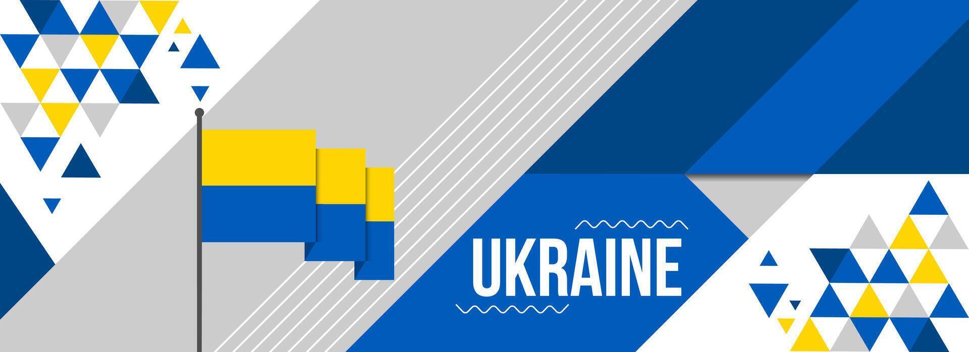 Ukraine national or independence day banner design for country celebration. Flag of Ukraine modern retro design abstract geometric icons. Vector illustration