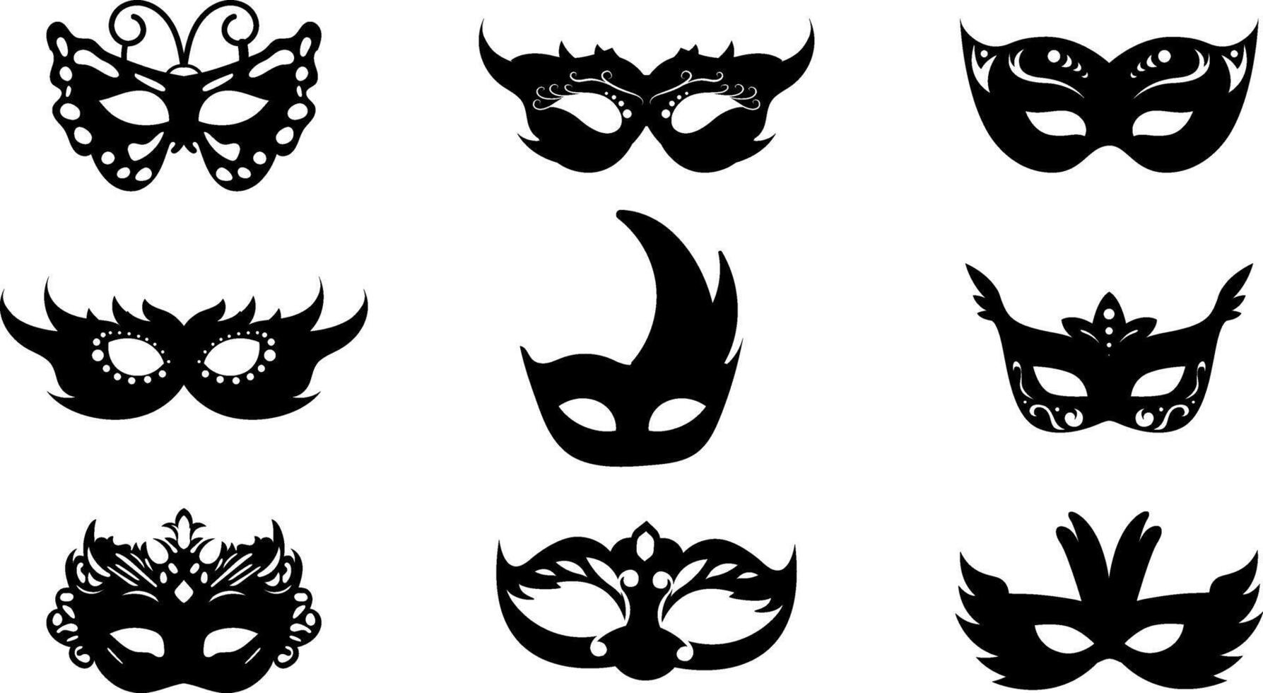 Set of differents masquarade mask silhouette vector illustration