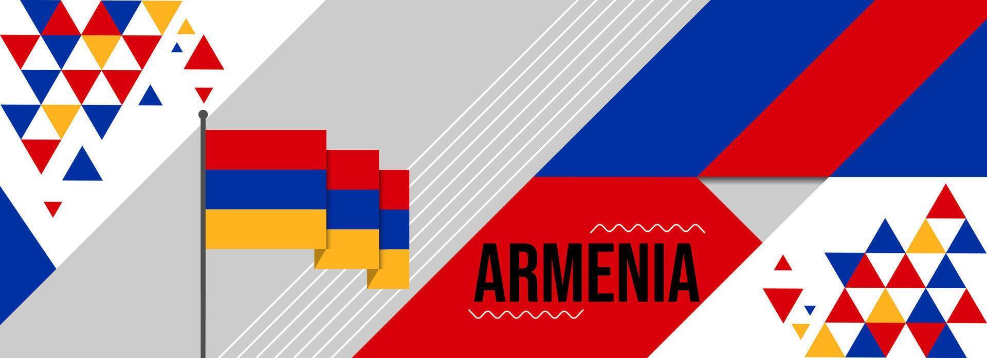 Armenia national or independence day banner design for country celebration. Flag of Armenia with modern retro design and abstract geometric icons. Vector illustration