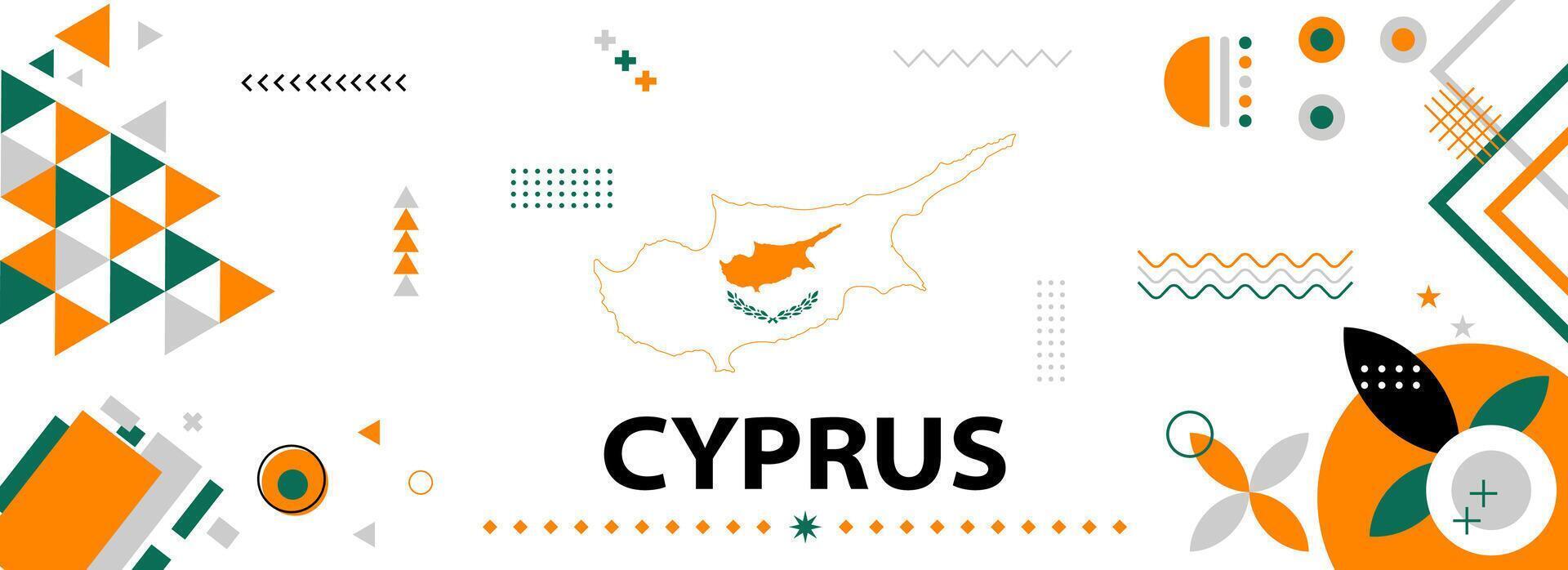 Cyprus national or independence day banner for country celebration. Cyprus flag map modern retro design with typorgaphy abstract geometric icons. Vector illustration.