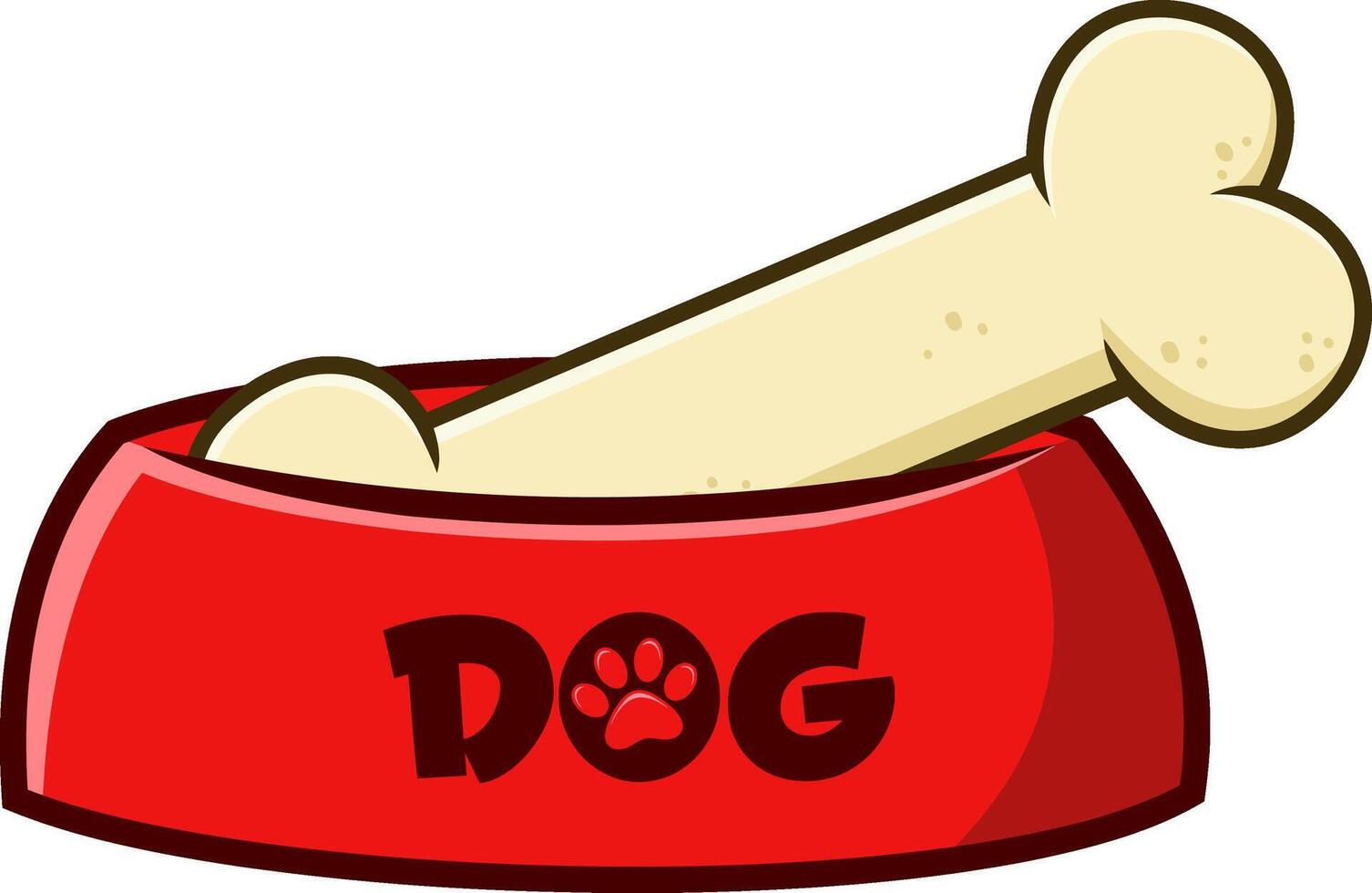 Red Dog Bowl With Bone Hand Drawing. Vector Illustration Isolated On White Background