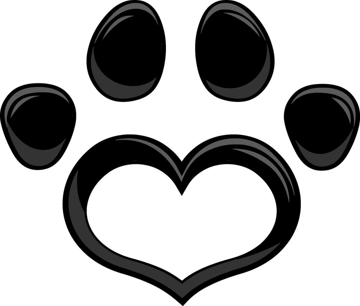 Black Love Paw Print Logo Flat Design. Vector Illustration Isolated On White Background