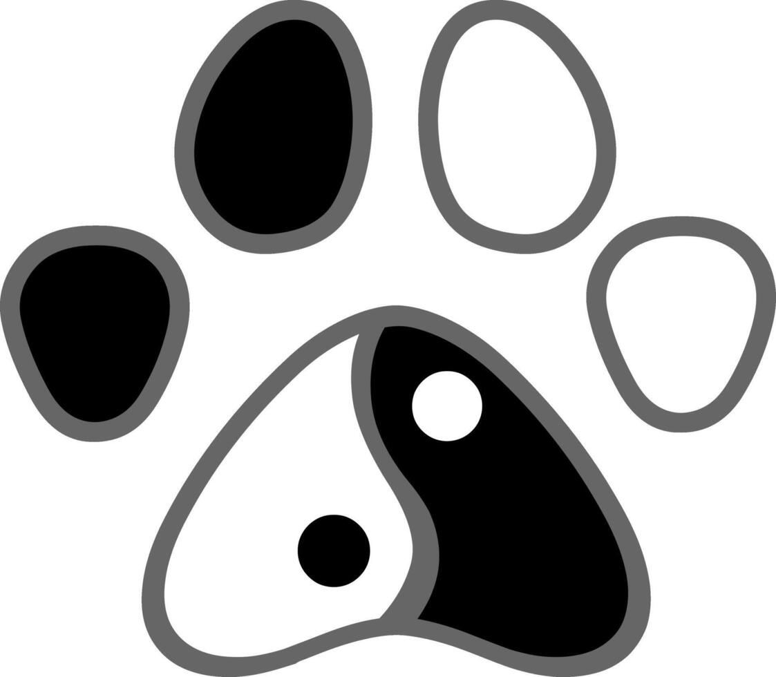 Yin Yang Dog Or Cat Paw Print Logo Design. Vector Illustration Isolated On White Background