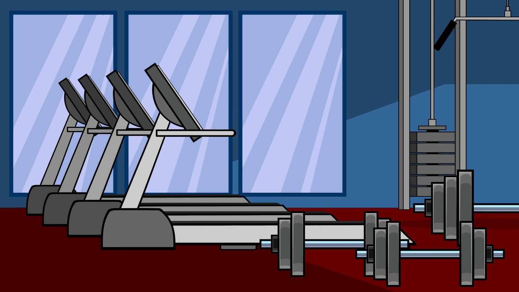 Cartoon Gym With Equipment. Vector Hand Drawn Illustration Isolated On Transparent Background