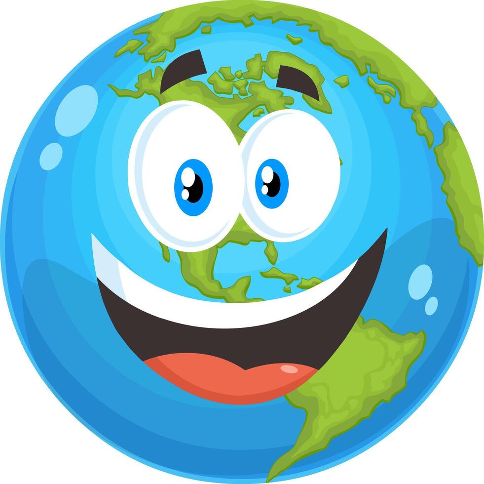 Happy Earth Globe Cartoon Character. Vector Flat Design Illustration Isolated On White Background