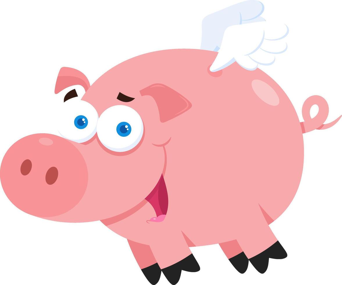 Pig Cartoon Character Flying In Sky. Vector Illustration Flat Design Isolated On Transparent Background