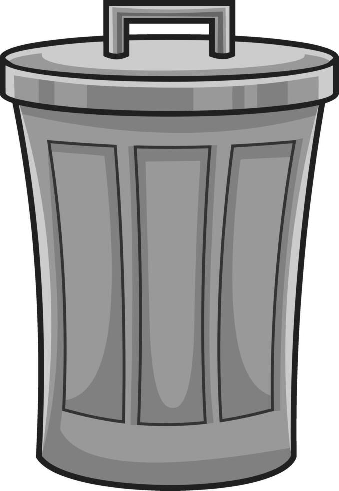 Cartoon Metal Trash Can For Garbage. Vector Hand Drawn Illustration Isolated On Transparent Background
