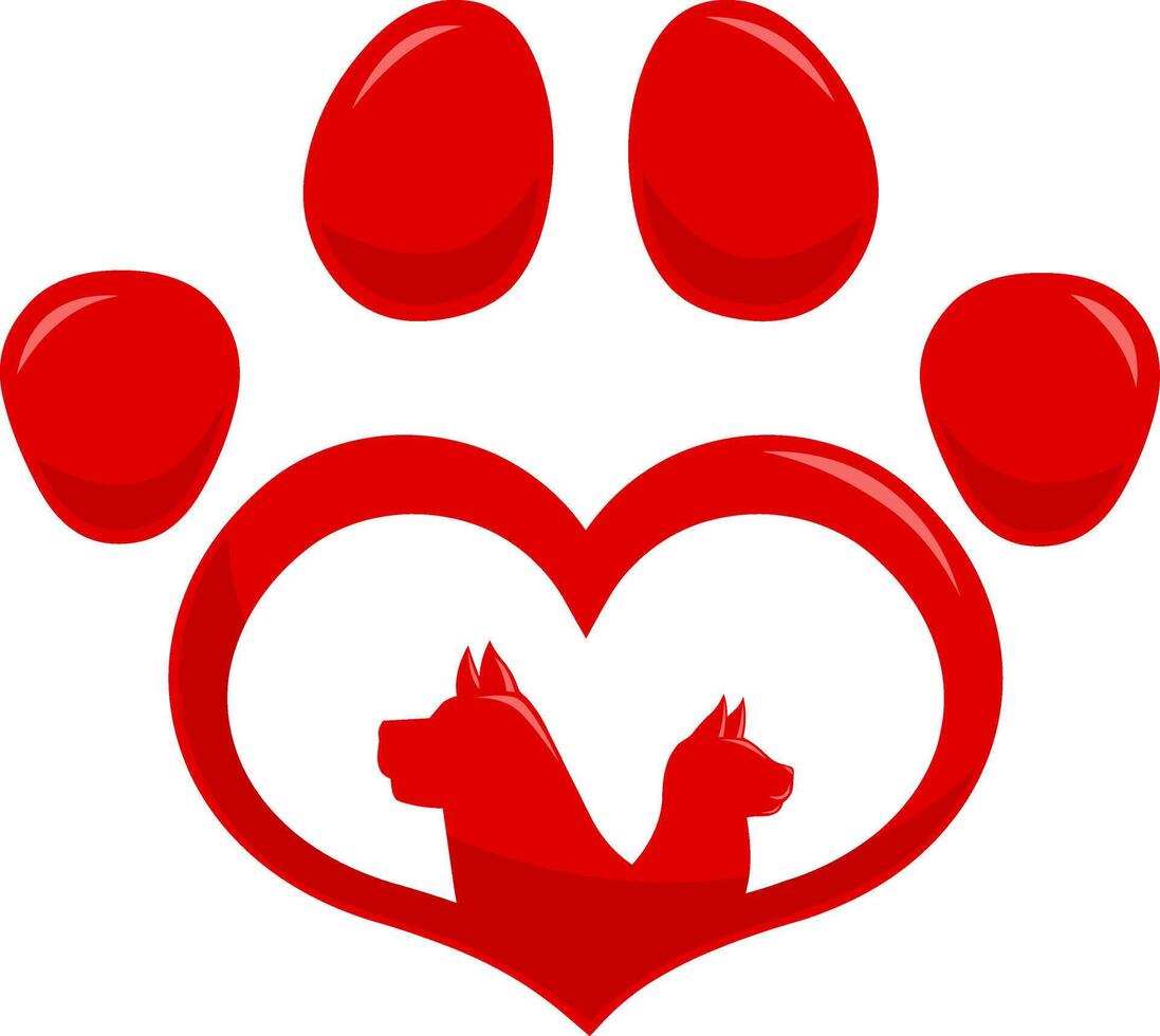 amor pata impresión logo con perro y gato silueta plano diseño. vector ilustración aislado en blanco antecedentes