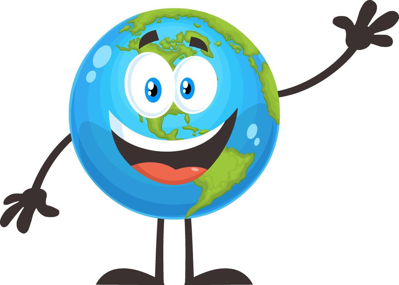 Happy Earth Globe Cartoon Character Waving For Greeting. Vector Flat Design Illustration Isolated On White Background