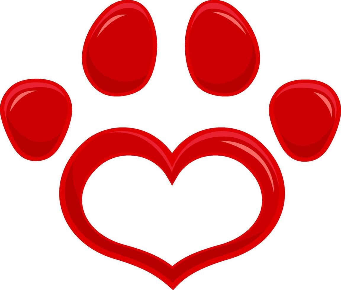 Love Paw Print Logo Flat Design. Vector Illustration Isolated On White Background