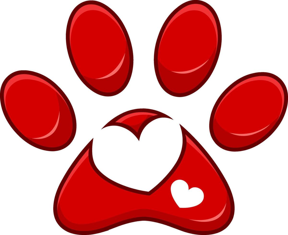 Love Paw Print Logo Design With Heart. Vector Illustration Isolated On White Background