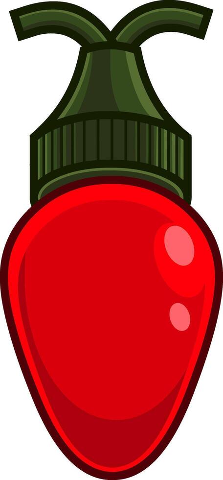 Cartoon Red Christmas Light Bulb. Vector Hand Drawn Illustration