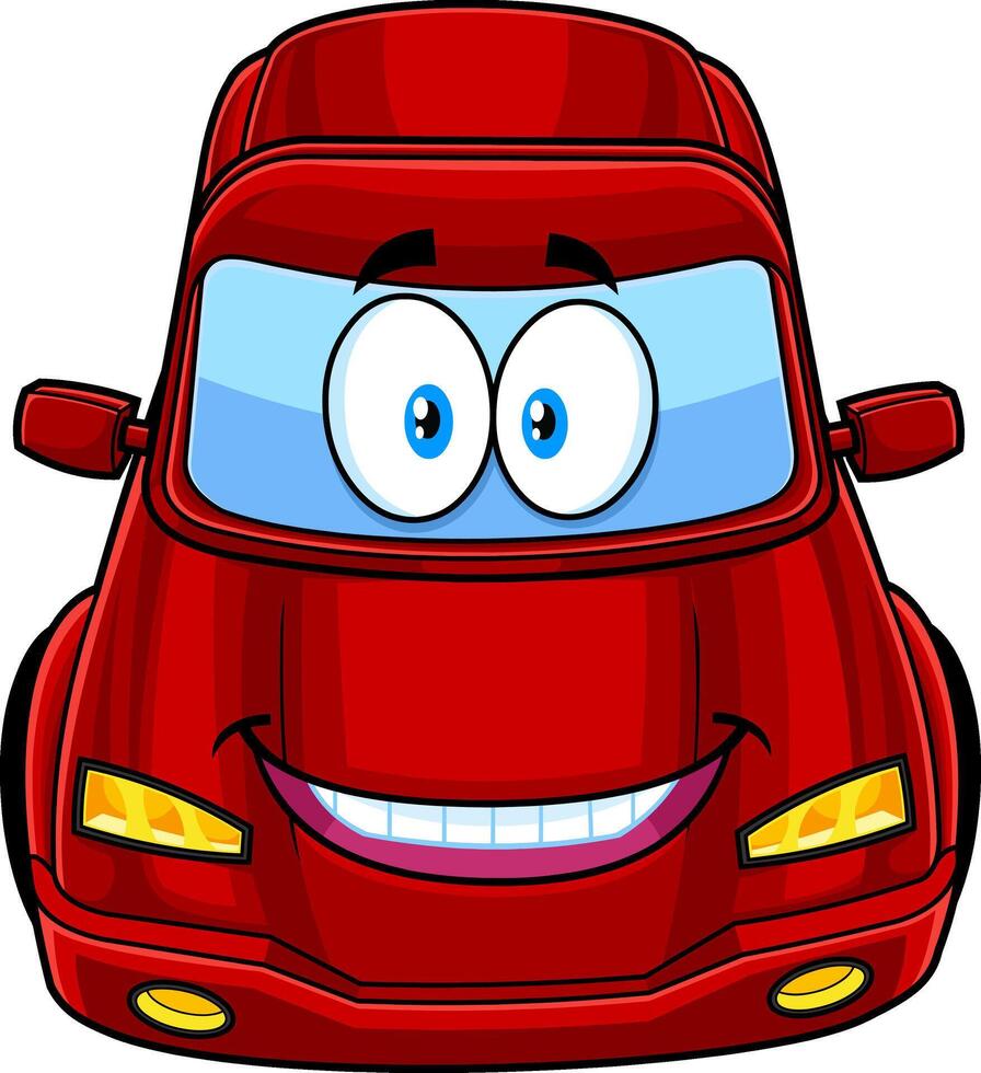 Smiling Cute Car Cartoon Character. Vector Hand Drawn Illustration Isolated On Transparent Background