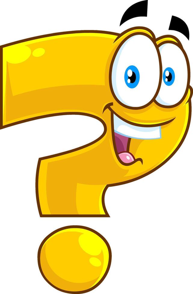 Happy Yellow Question Mark Cartoon Character Talking. Vector Hand Drawn Illustration