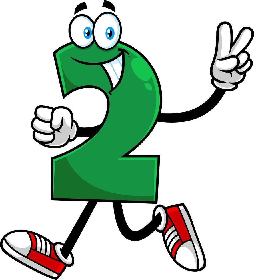 Funny Green Number Two 2 Cartoon Character Showing Hand Number Two vector