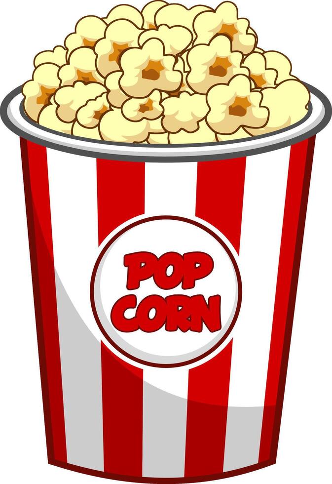 Cartoon Popcorn Bucket Box. Vector Hand Drawn Illustration Isolated On Transparent Background