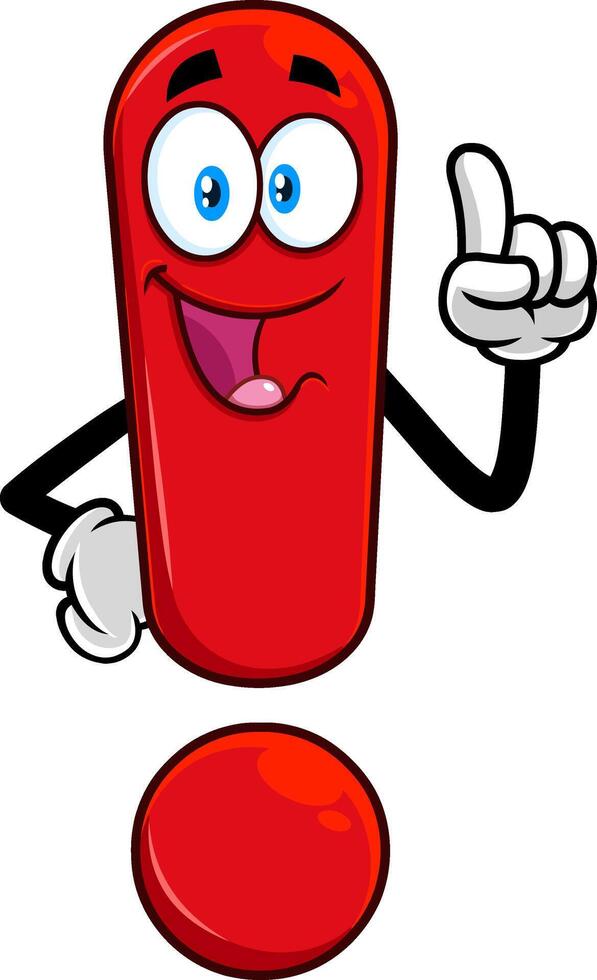 Funny Red Exclamation Mark Cartoon Character. Vector Hand Drawn Illustration