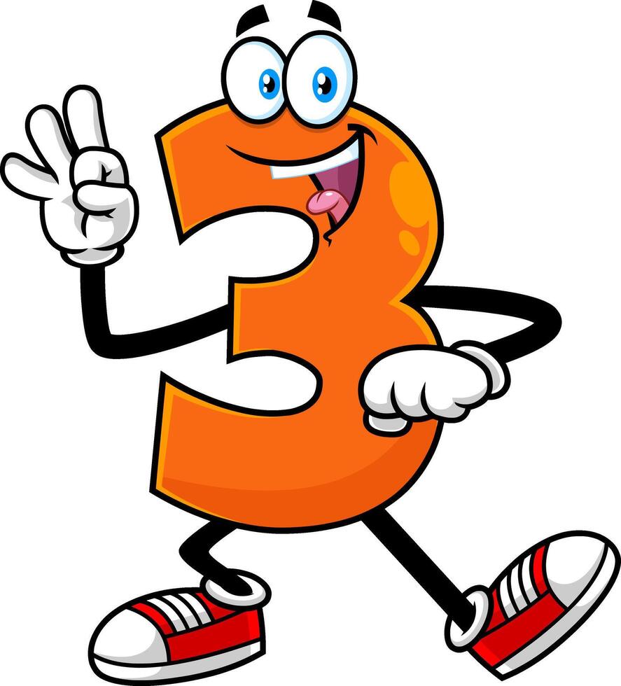 Funny Orange Number Three 3 Cartoon Character Showing Hand Number Three vector