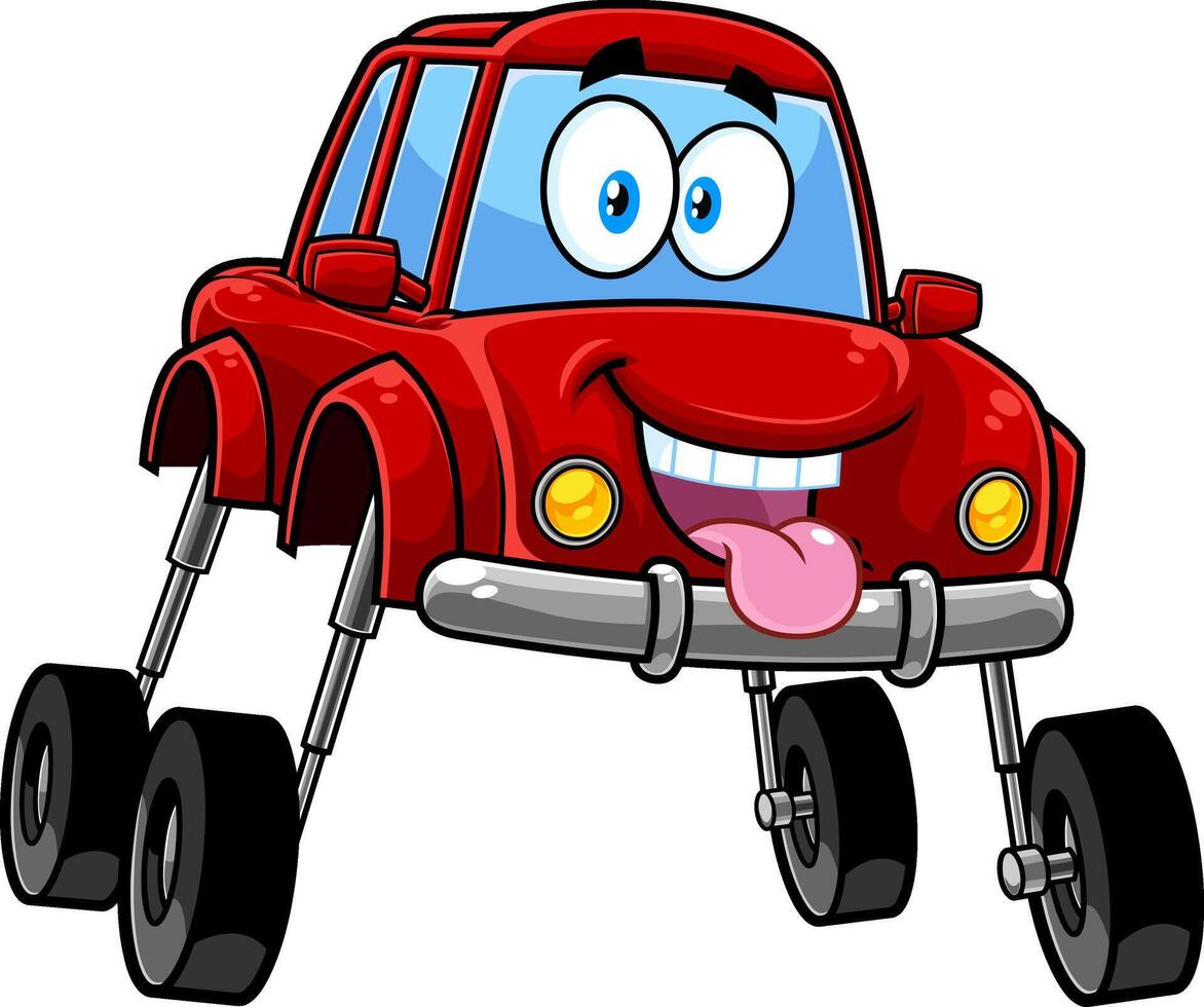 linda rojo coche dibujos animados personaje extensión suspensiones a evitar tráfico. vector mano dibujado ilustración aislado en transparente antecedentes