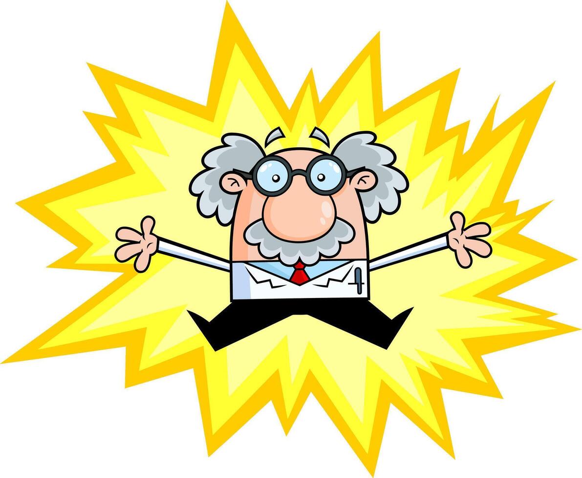 Crazy Science Professor Cartoon Character In Electric Shock. Vector Hand Drawn Illustration Isolated On Transparent Background