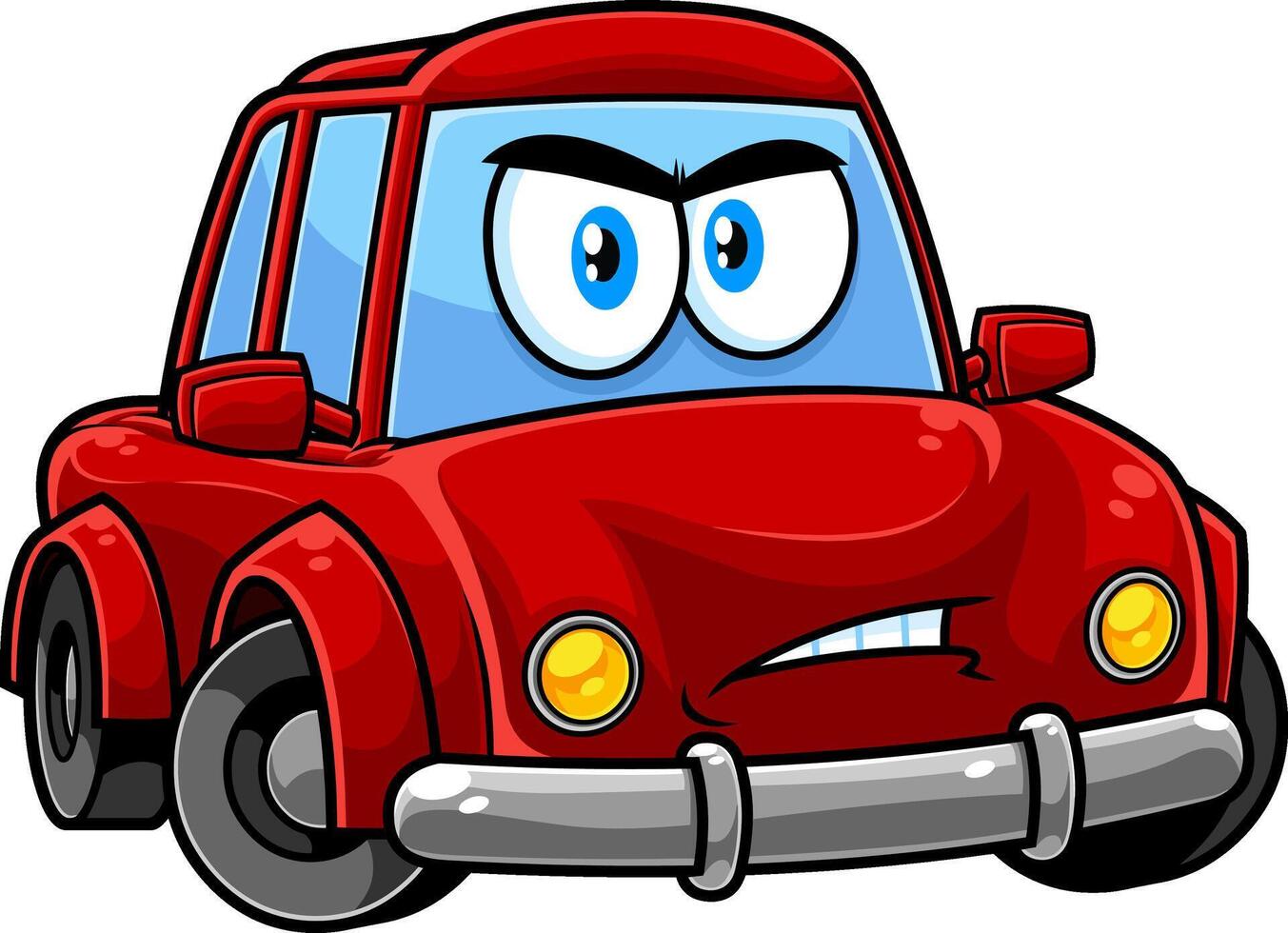 Angry Car Cartoon Character. Vector Hand Drawn Illustration Isolated On Transparent Background