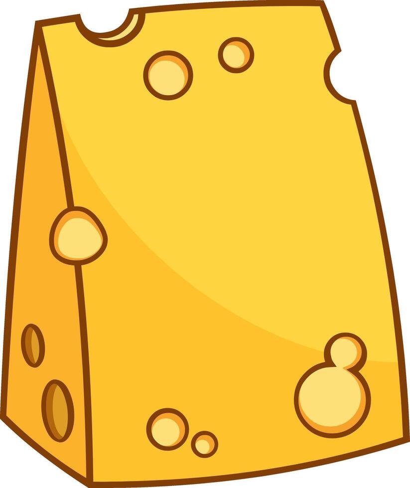 Cartoon Wedge Of Yellow Cheese. Vector Hand Drawn Illustration