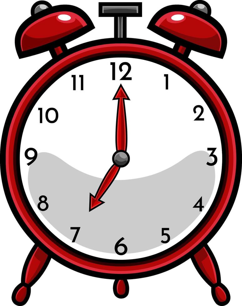 Cartoon Classic Red Alarm Clock. Vector Hand Drawn Illustration Isolated On Transparent Background