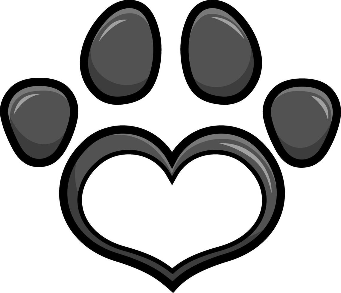 Gray Love Paw Print Logo Design. Vector Illustration Isolated On White Background