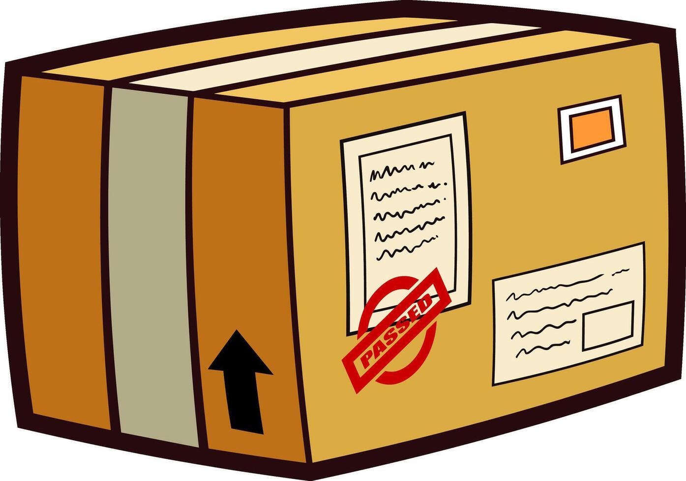 Cartoon Postal Brown Paper Cardboard Box Sealed With Tape. Vector Hand Drawn Illustration Isolated On Transparent Background