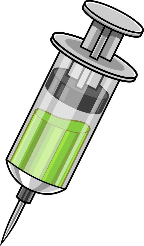 Cartoon Medical Syringe. Vector Hand Drawn Illustration Isolated On Transparent Background