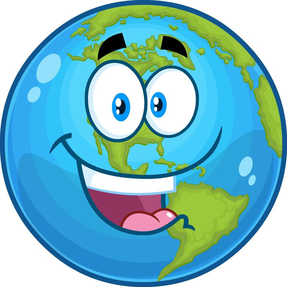 Outlined Happy Earth Globe Cartoon Character. Vector Hand Drawn Illustration Isolated On Transparent Background