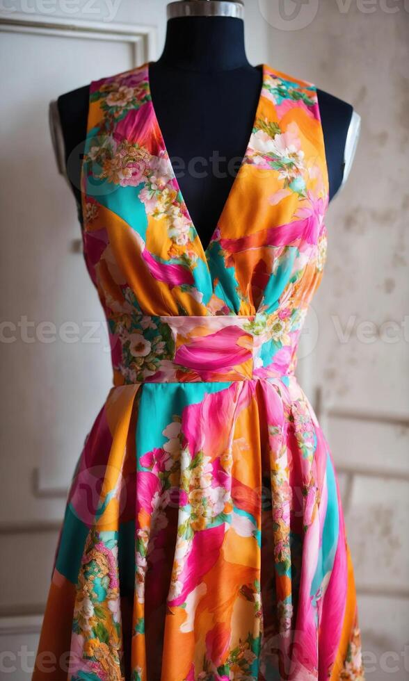 AI generated mini dress with low neckline on a mannequin. ai generative photo