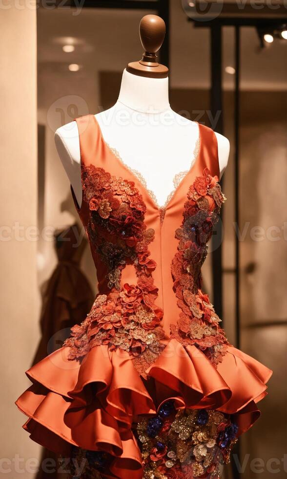AI generated mini dress with low neckline on a mannequin. ai generative photo