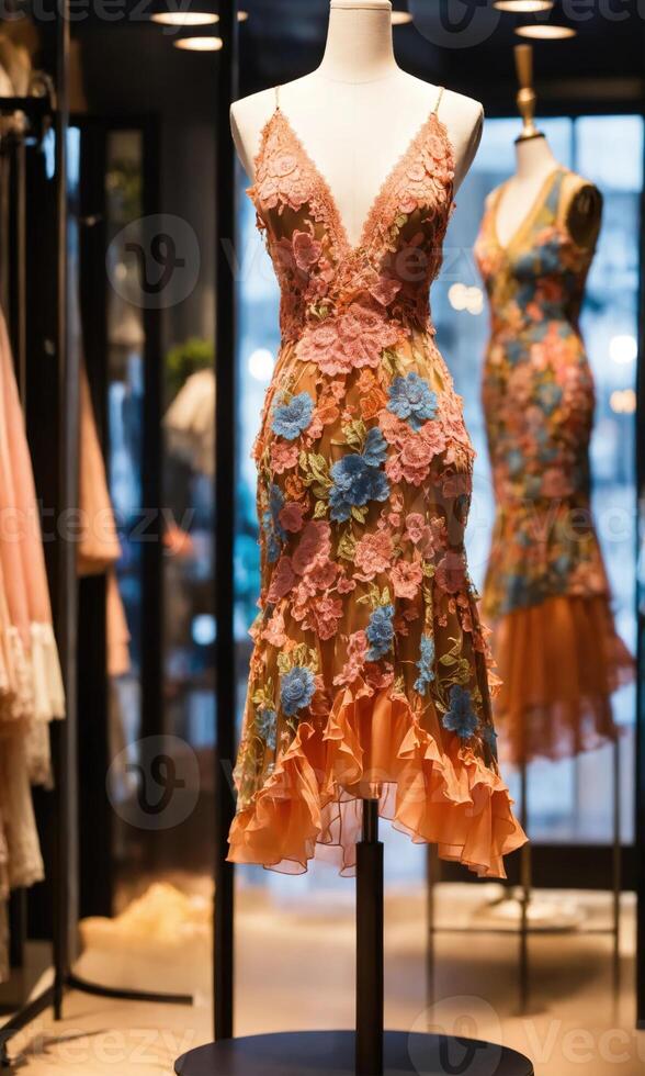 AI generated mini dress with low neckline on a mannequin. ai generative photo