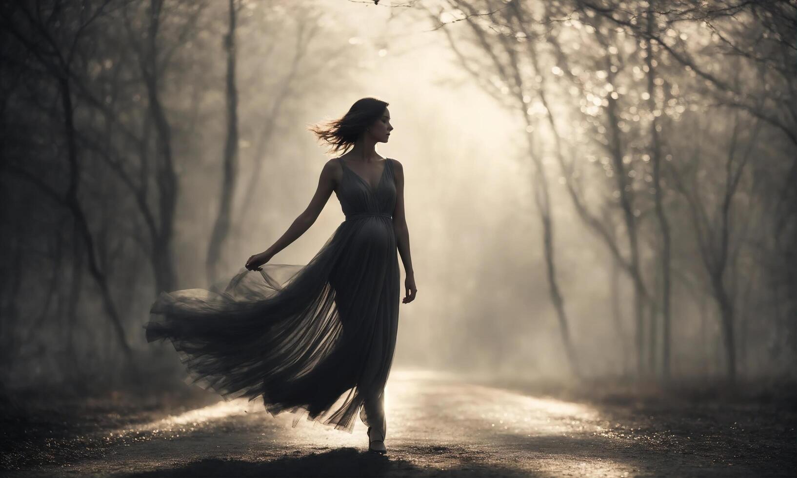 AI generated Blurry motion silhouette of a girl with long hair. ai generative photo