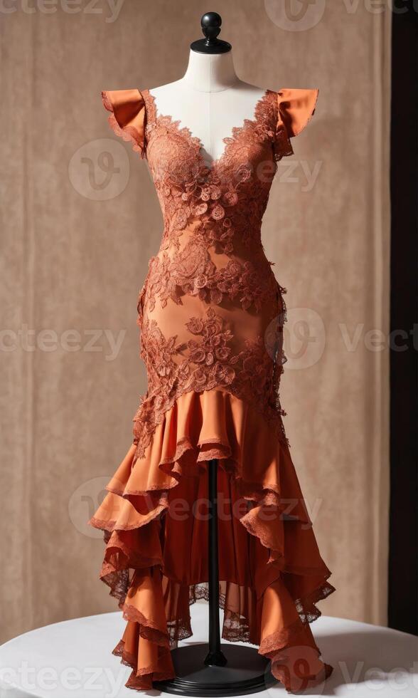 AI generated mini dress with low neckline on a mannequin. ai generative photo