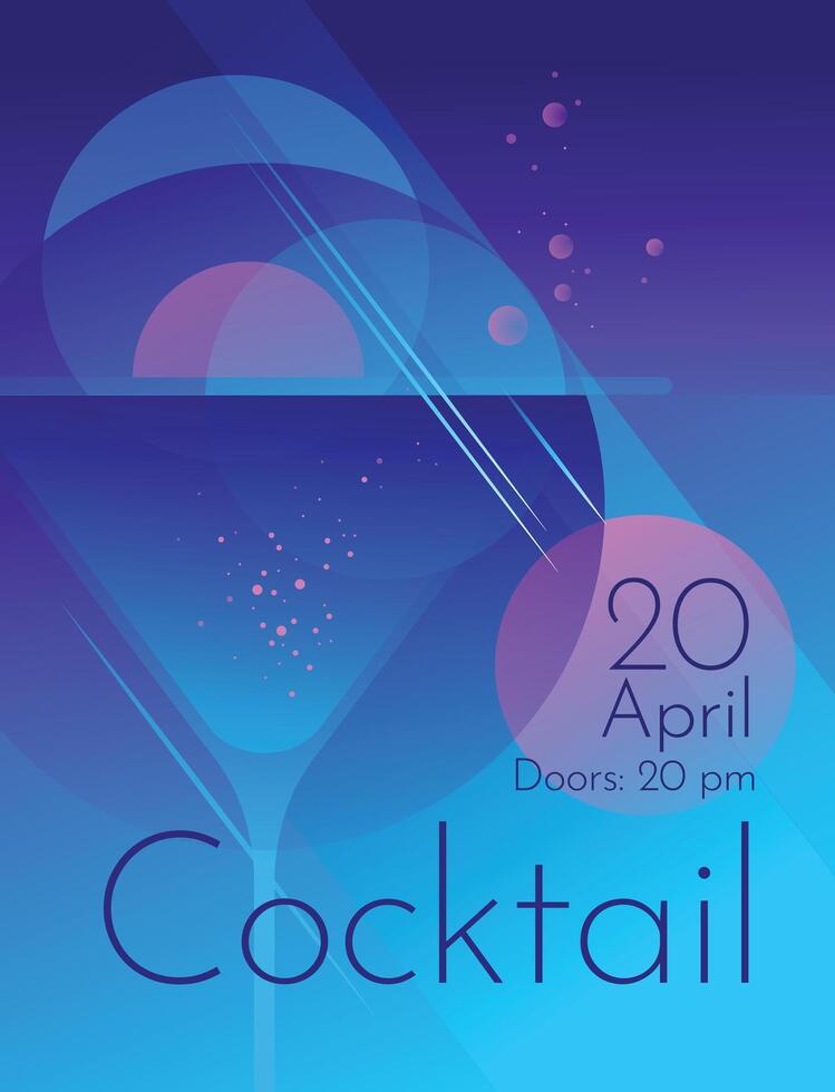 Cocktail party night poster. Advertisement of club life. Neon gradient. Vector illustration
