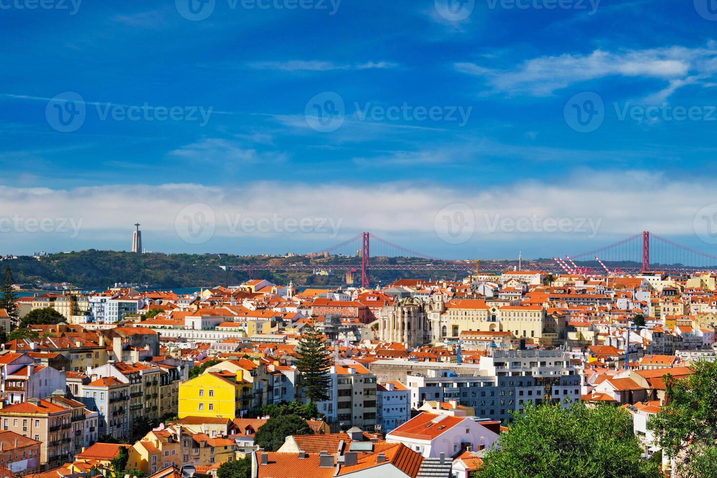 View of Lisbon from Miradouro dos Barros viewpoint with clouds. Lisbon, Portugal photo