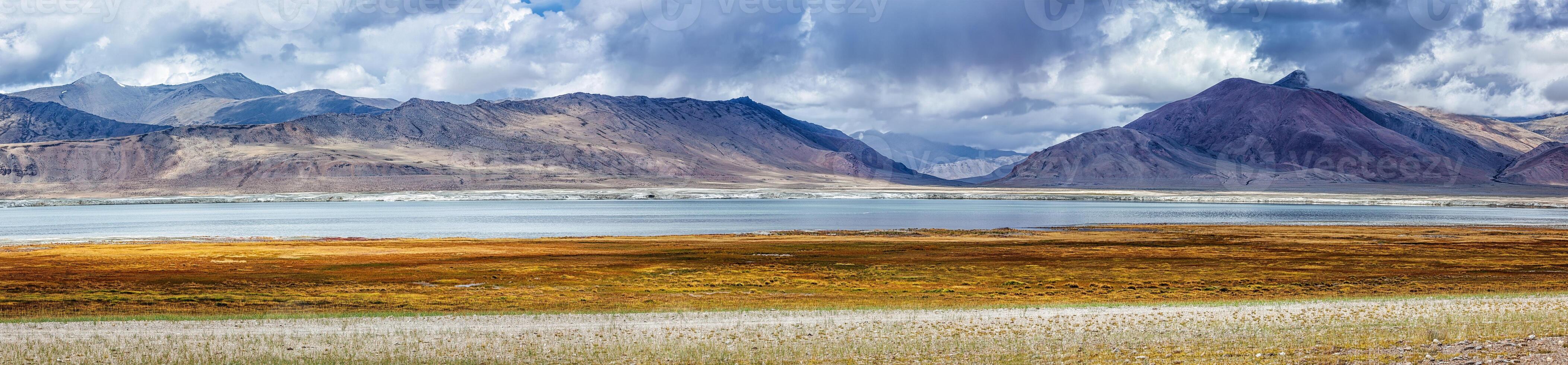 Panorama of mountain lake Tso Kar in Himalayas photo