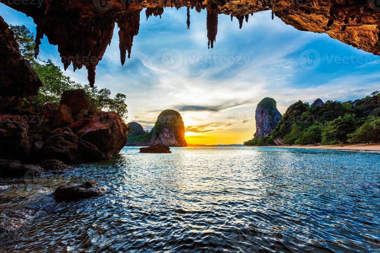 Sunset on Pranang beach. Railay , Krabi Province Thailand photo