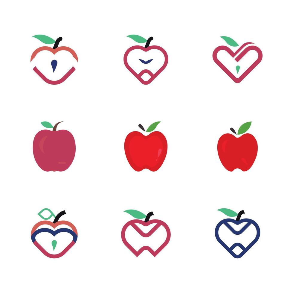 vector mano dibujado manzana Fruta conjunto icono ilustración.