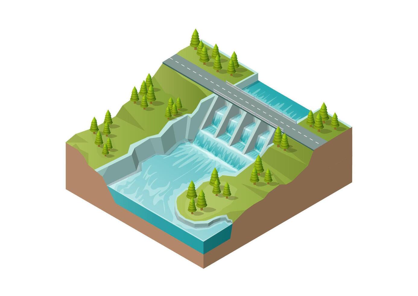 Isometric river with dam vector