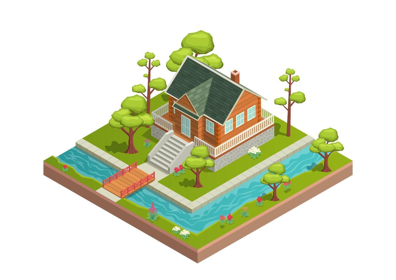 Isometric house with a beautiful river vector