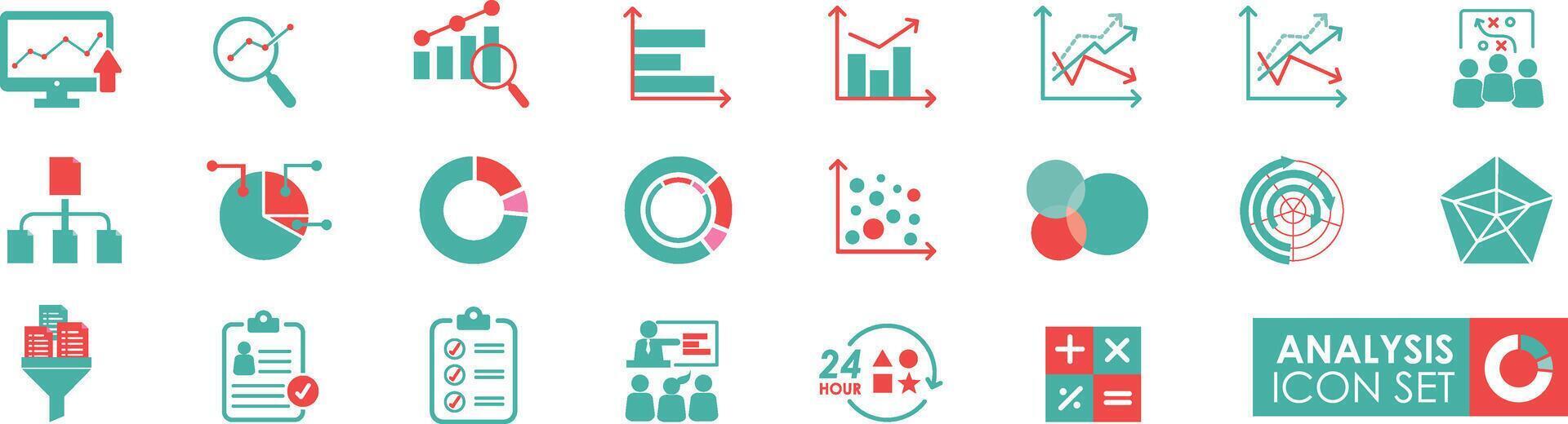 Analytics Solid icons vector collection. It contains Containing database, statistics, chart, income, and balance sheet icons. analytics, server, monitoring, and computing.