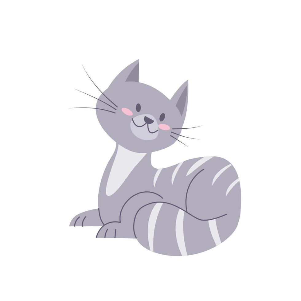 linda sonriente gato. gracioso gris gatito. mascota animal aislado en blanco antecedentes vector
