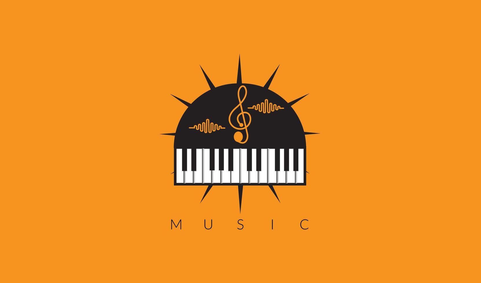 Piano keys vector flat black and yellow logo emblem, piano keyboard poster, music lesson symbol isolated on gray notes background