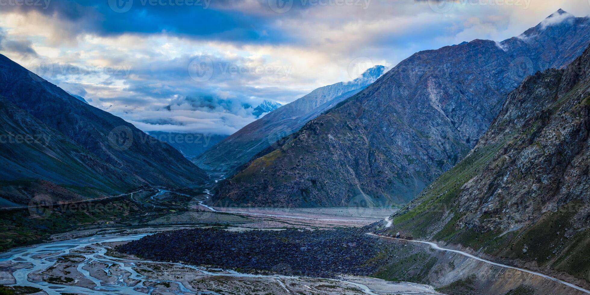 Manali-Leh road in Lahaul valley in the morning. Himachal Prades photo