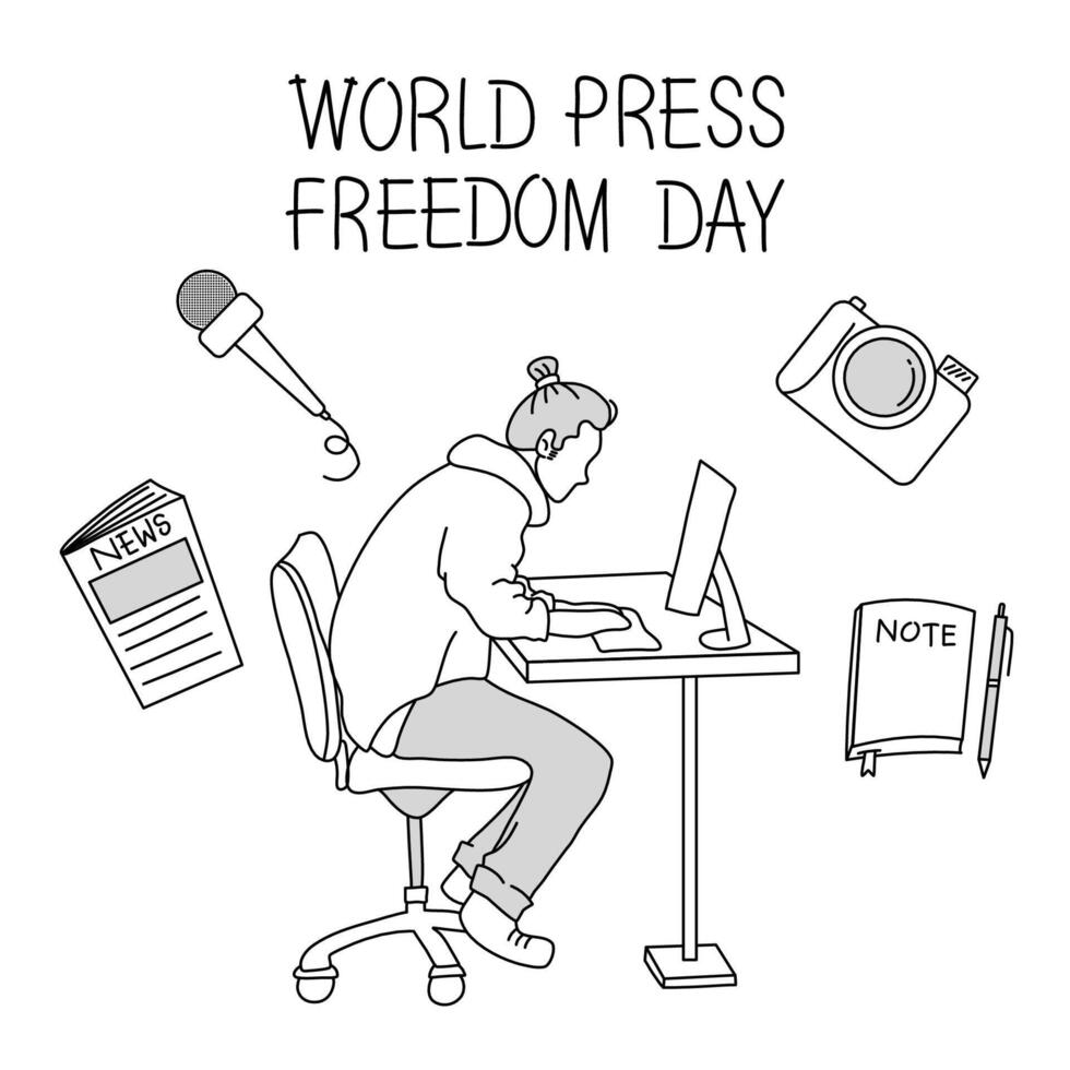 doodle illustration with the theme of world press freedom day, doodle art on white background vector