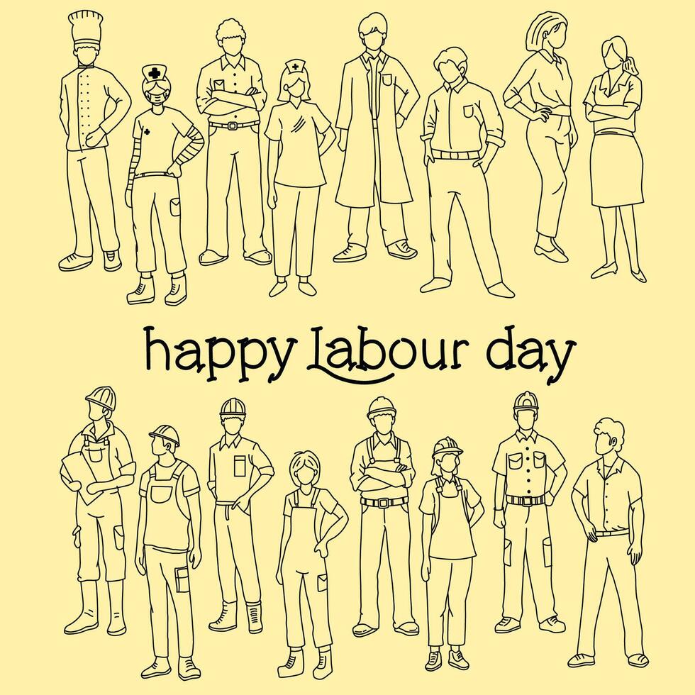 line art illustration of a man in work clothes on the occasion of international labor day vector